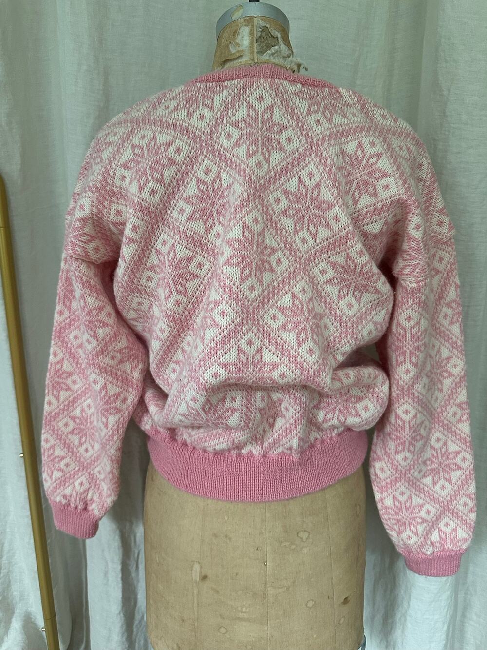 Vintage Vitabella 100% Wool Norwegian Sweater pink S fair isle Nordic women's
